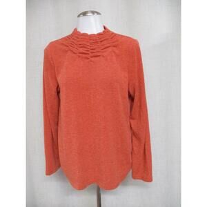 TRISHA TYLER ORANGE Ruched Mock Neck Scalloped Hem Sweater Knit Top sz L